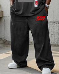 Plus Size Men's Leopard Print Casual Short Sleeve T-Shirt Pants Suit