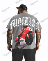 100% Cotton-Back Motorcycle Pattern Men's Loose Plus Size Short Sleeve T-Shirt