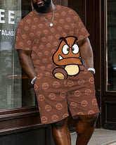 Men's Plus Size Classic Game Mushroom Prints T-Shirt Shorts Suit