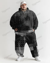 Men's Daily Casual Black Pixel Geometric Print Plus Size Hoodie Suit