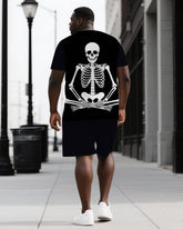 Meditate Like Skeleton Men's Big & Tall Skull Back Printed Short Sleeve T-shirt 2-Piece Set