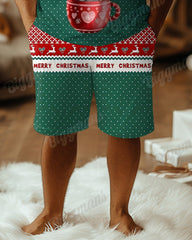 Men's Plus Size Santa Letter Dot Print T-Shirt Shorts Suit