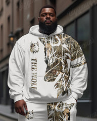 Men's Street Fashion Lion Alphabet Print Plus Size Hoodie Suit