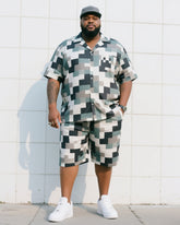 Big Man's Daily Leisure Outdoor Activities Square Puzzle Creative Camouflage Short Sleeve Shirt Shorts Suit