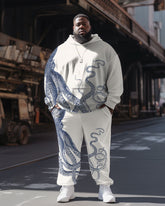 Men's Casual Fashion Japanese Octopus Art Print Plus Size Hoodie Suit