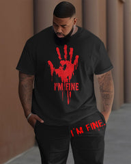Big Guys I'm Fine Bloody Hand Print T-Shirt Trousers Set
