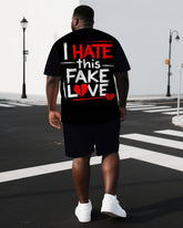 Big & Tall Men's Punk Style I HATE THIS FAVE LOVE Back Lettering Casual Short-Sleeve T-shirt Shorts Set