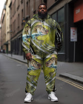 Men's Street Fashion Fish Hook Print Plus Size Hoodie Suit