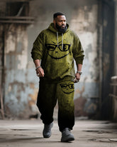 Big & Tall Men's Street Fashion Yellow Graffiti Emoji Print Hoodie Suit