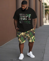 Men's Plus Size Camouflage NOPE Not Today Print Short Sleeve T-Shirt Shorts Suit
