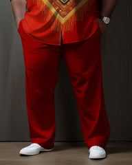 Men's Large Size Gold Totem Ethnic Long Sleeve Walking Suit