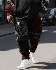 Men's Plus Size Sweatsuit Ares Print Hoodie and Pants 2-Piece Set