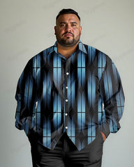 Shades Geometric Wave Pattern Long Sleeve Laps Shirt Men's Plus Size