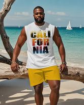 Men's Plus Size Hawaiian California Alphabet Print Tank Shorts Suit