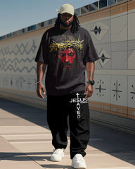 Men's Plus Size Faith Jesus Graffiti Print T-Shirt Trousers Suit