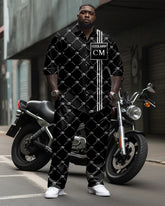 Big & Tall Men's Business Black COOL MAN Alphabet Print Long Sleeve Shirt Trousers Suit