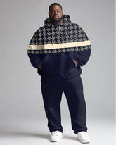 Men's Daily Casual Versatile Purple Striped Geometric Print Big and Tall Hoodie Set
