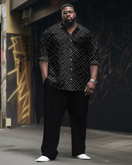 Big Men's Classic Geometric Long Sleeve Lapel Shirt 2-piece Set