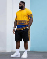 Big & Tall Men's Street Fashion Vintage Printed Crewneck T-Shirt Shorts Suit