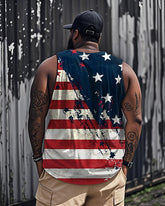 Big & Tall Men's Independence Day Star Flag Printed Round Neck Sleeveless Vest