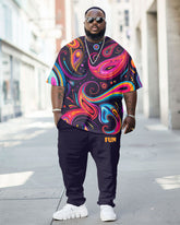 Men's Big & Tall Street Fashion Colorful Paisley Print T-Shirt Trousers Set