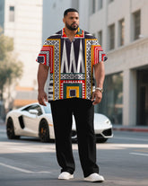 Men's Plus Size Exaggerated Color Design Pattern Short Sleeve Shirt Trousers Suit