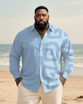 Big & Tall Men's Blue Colorblock Irregular Geometric Print Long Sleeve Bamboo Hemp Texture Shirt