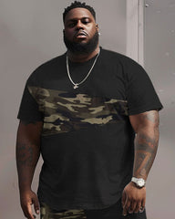 Street Casual Camouflage Patchwork Printed Black Large Men's Set