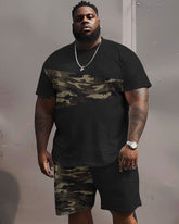 Street Casual Camouflage Patchwork Printed Black Large Men's Set