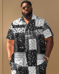 Men's Plus Size Classic Paisley Print Short Sleeve Shirt Shorts Suit