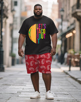 Men's Plus Size Color Let's Taco Bout It Letter Print Short Sleeve T-shirt Shorts Suit