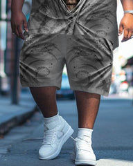 Big Guys Street Fashion Ripped Skull Print T-Shirt Shorts Set