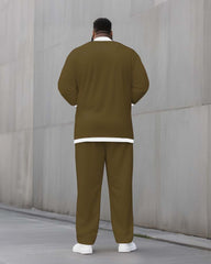 Big & Tall Men's Solid Color POLO V-Neck Long Sleeve Pants Two-Piece Set