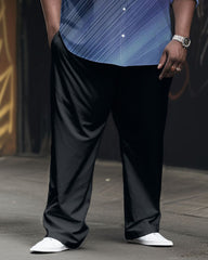 Big Guy's Casual Business Gradient Long Sleeve Shirt Trousers Set