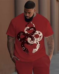 Men's Plus Size Street Fashion Snake Print T-Shirt Trousers Suit
