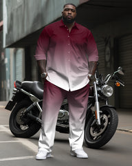 Simple Red Gradient Long Sleeve Lapel Shirt 2 Piece Set Big Men's