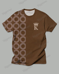 Big Men's Brown Round Geometric Alphabet Print T-Shirt Trousers Set