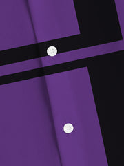 Men's Plus Size Striped Purple Contrast Color Long Sleeve Lapel Shirt