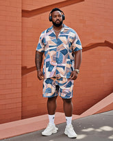 Men's Plus Size Irregular Geometry Print Short Sleeve Shirt Shorts Suit
