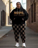 Women's Casual Street Fashion Nope. Not Today Print Plus Size Hoodie Suit