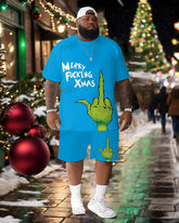Men's Big & Tall Merry Fucking Xmas Print T-Shirt Shorts Set