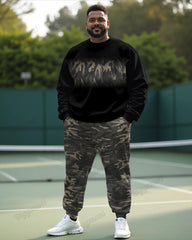 Fashion Camouflage Stitching Men's Plus Size Sweatshirt Two-piece Set