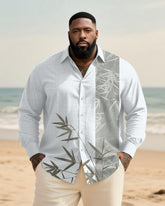 Big & Tall Men's Daily Bamboo Leaf Print Long Sleeve Bamboo Hemp Texture Shirt