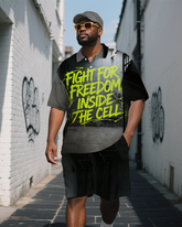 Men's Casual FIGHT FOR FREEDOM Lettering Big and Tall Short-Sleeve Polo Shirt Shorts Set