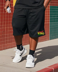 Men's Plus Size June Festival Black King Printed T-Shirt Shorts Suit