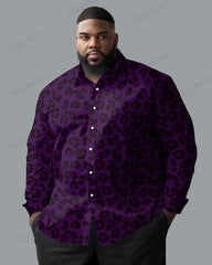 Charming Leopard Print Cotton Long Sleeve Shirt Men's Plus Size