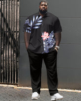 Floral Pattern Large Size Classic Print Men's Short Sleeve Trousers Set