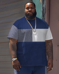 Men's Big & Tall Casual Simple Color-block Printed T-shirt Shorts Set