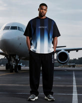 Big & Tall Men's Sport Gradient Blue Stripe Meteor Alphabet Print T-Shirt Pants Suit