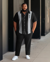 Men's Big & Tall Business Casual Sports Color Block Graphic Bowling Short Sleeve Shirt Pants Set